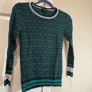 J. Crew Jacquard Knit Argyle Evergreen Merino Wool Sweater Size XS
